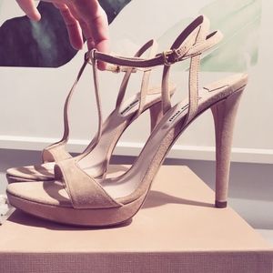 NEW! MIU MIU Blush Pink Nude suede rose Sandals Heels Shoes size 40